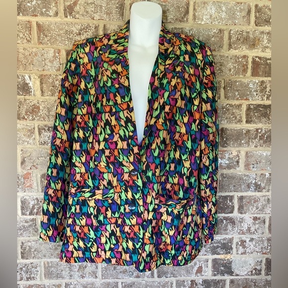 unbranded Jackets & Blazers - Vintage Geometric Design Silk Jacket Size Small Button Closure Colorful